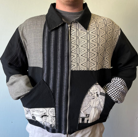 BLACK & WHITE PATCHWORK JACKET SIZE XL/XXL